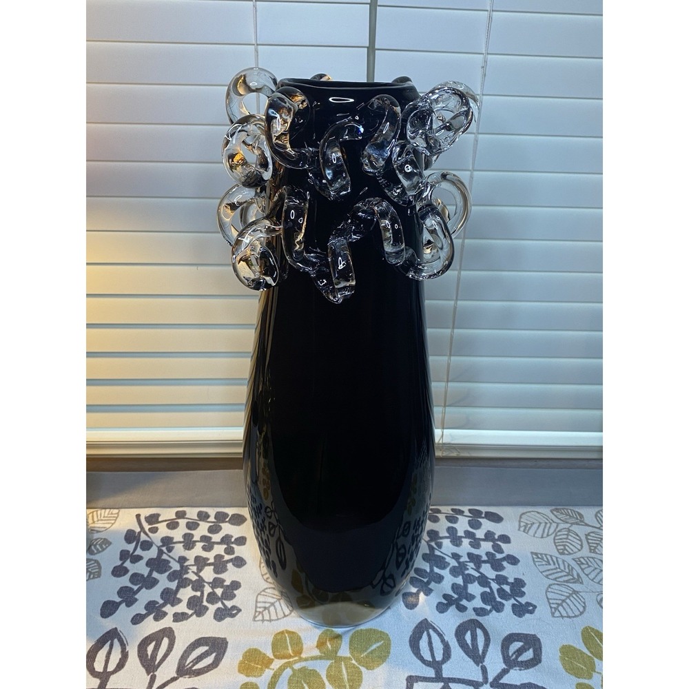 Ion Tamaian Signed Romanian Art Glass Vase 21" Amethyst Clear Loops MCM Rare - Picture 7 of 17